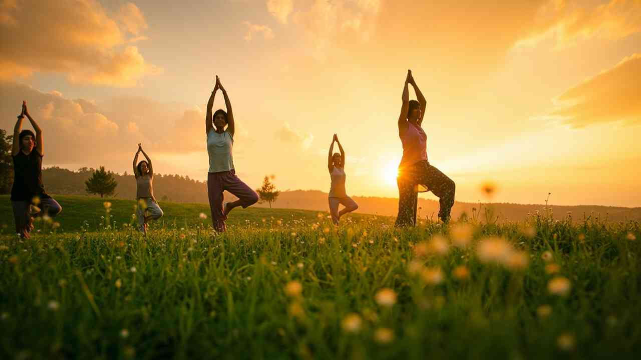 Grupo practicando yoga al aire libre